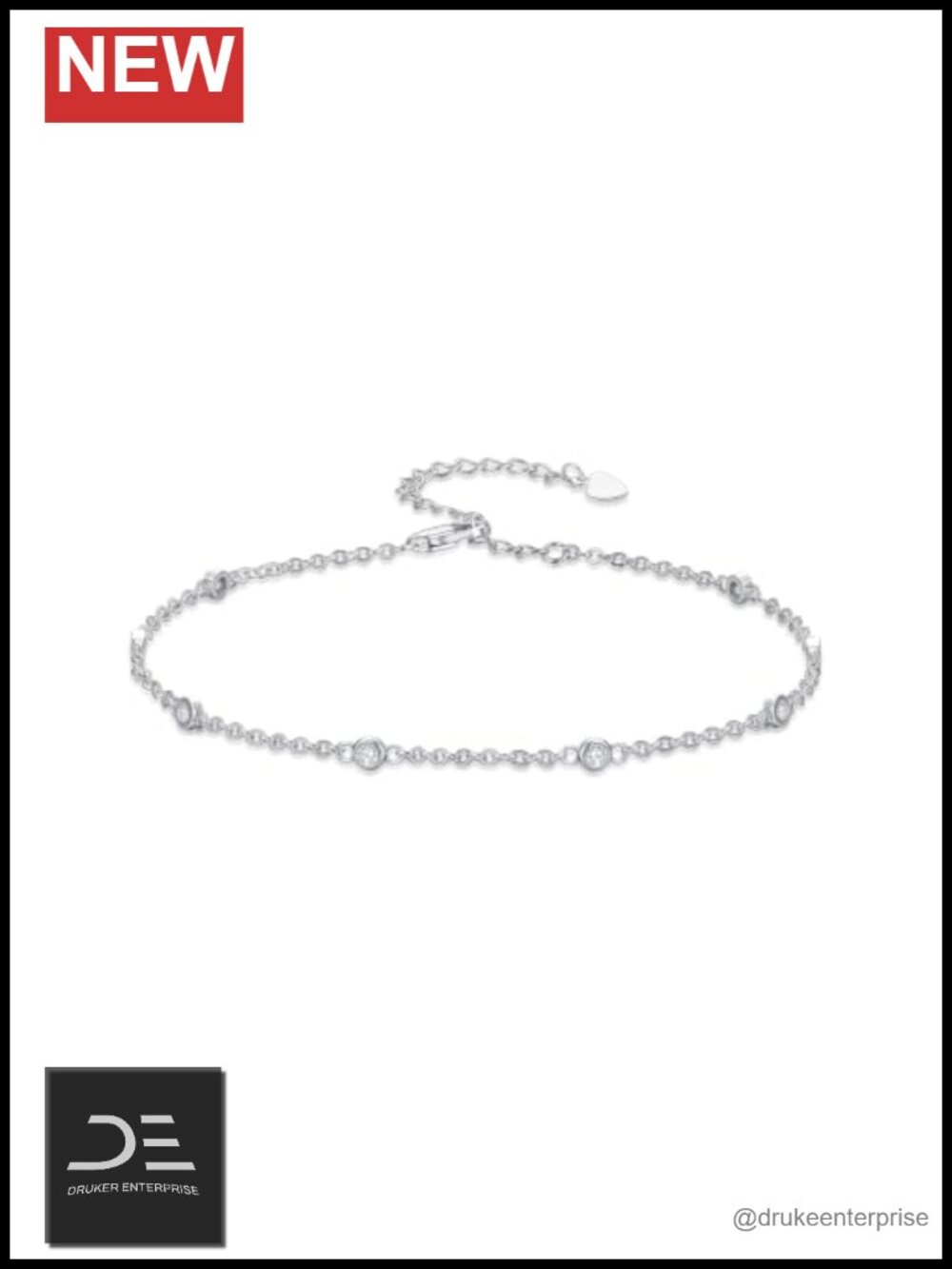 0.24 CTTW Diamond Station Anklet, 925 Sterling Silver, Lab Grown, Women's